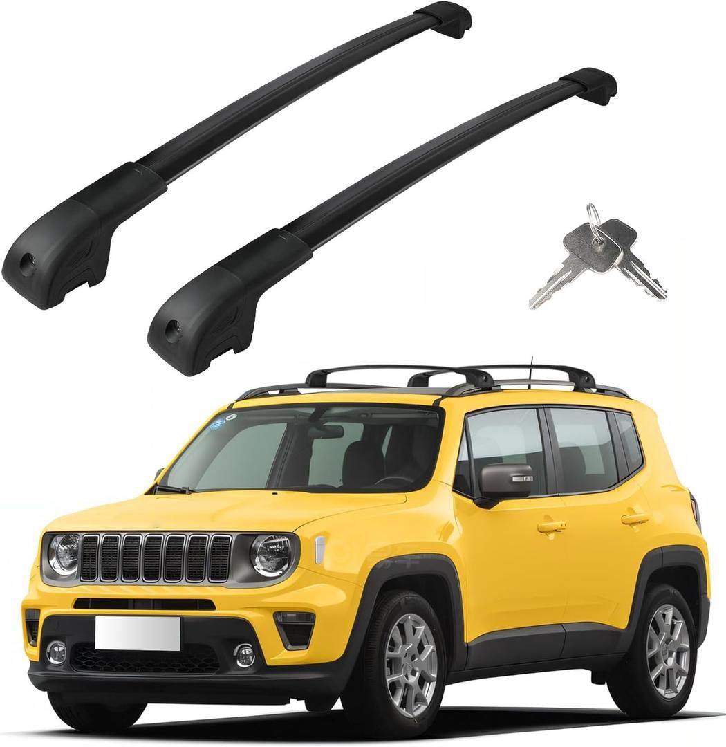 Roof Rack Cross Bars Compatible with Jeep Renegade 2015-2024, Adjustable Aluminum Heavy Duty 300 LBS Anti-Theft Lock Cargo Carrier Rooftop Crossbar Ac