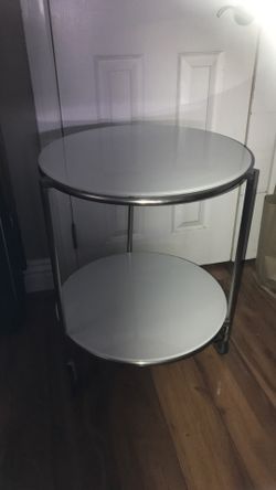 IKEA White Glass Side Table on Wheels – 20" Round