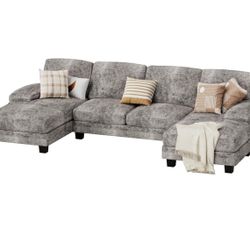Grey U Shaped Sectional Couch 4 Seat Sofa 
