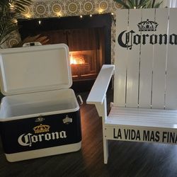 Corona Branded Adirondack chair and cooler