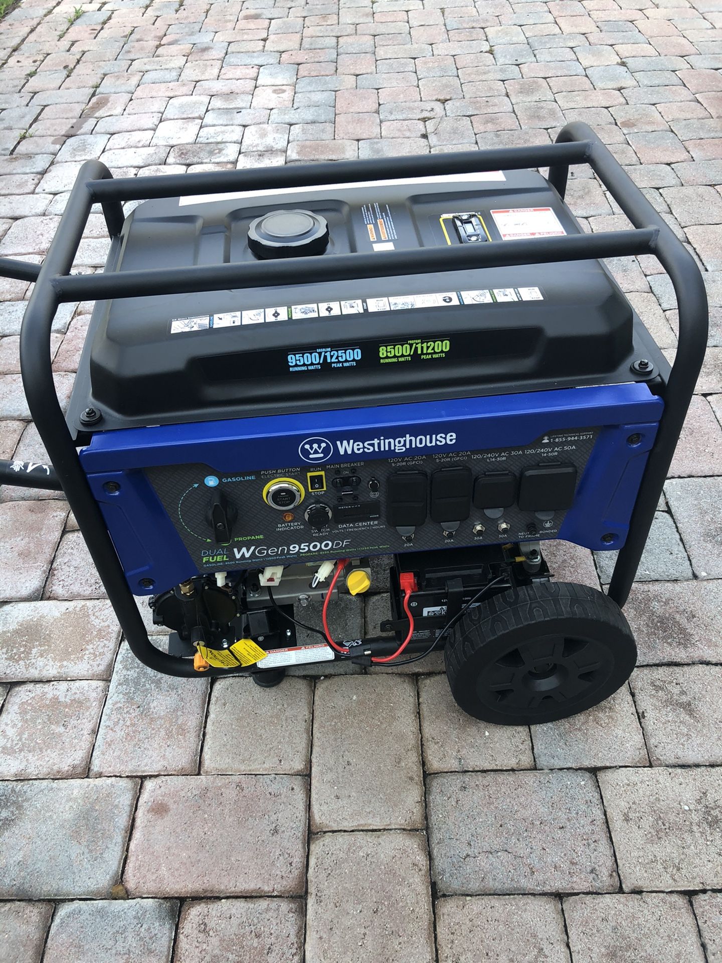 Westinghouse WGen9500DF Dual Fuel Portable Generator-9500 Rated 12500 Peak Watts Gas or Propane Powered-Electric Start-Transfer Switch & RV Ready, CA