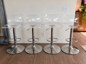 4 Clear Acrylic Lucite Adjustable Swivel Bar Stools