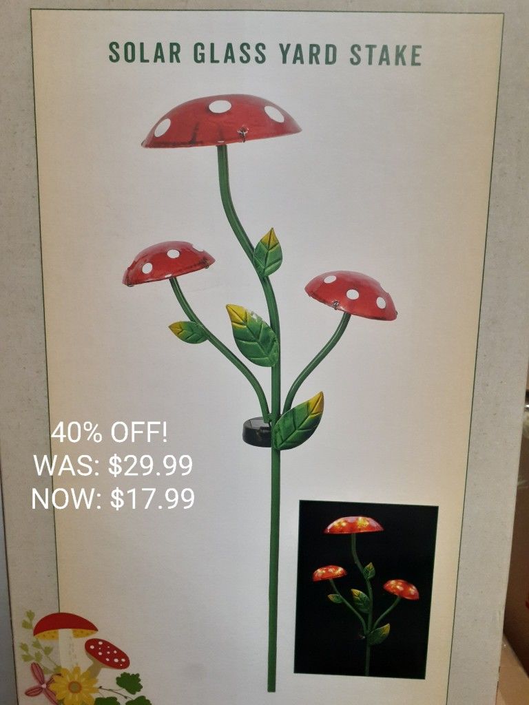 SOLAR GLASS MUSHROOM YARD STAKE