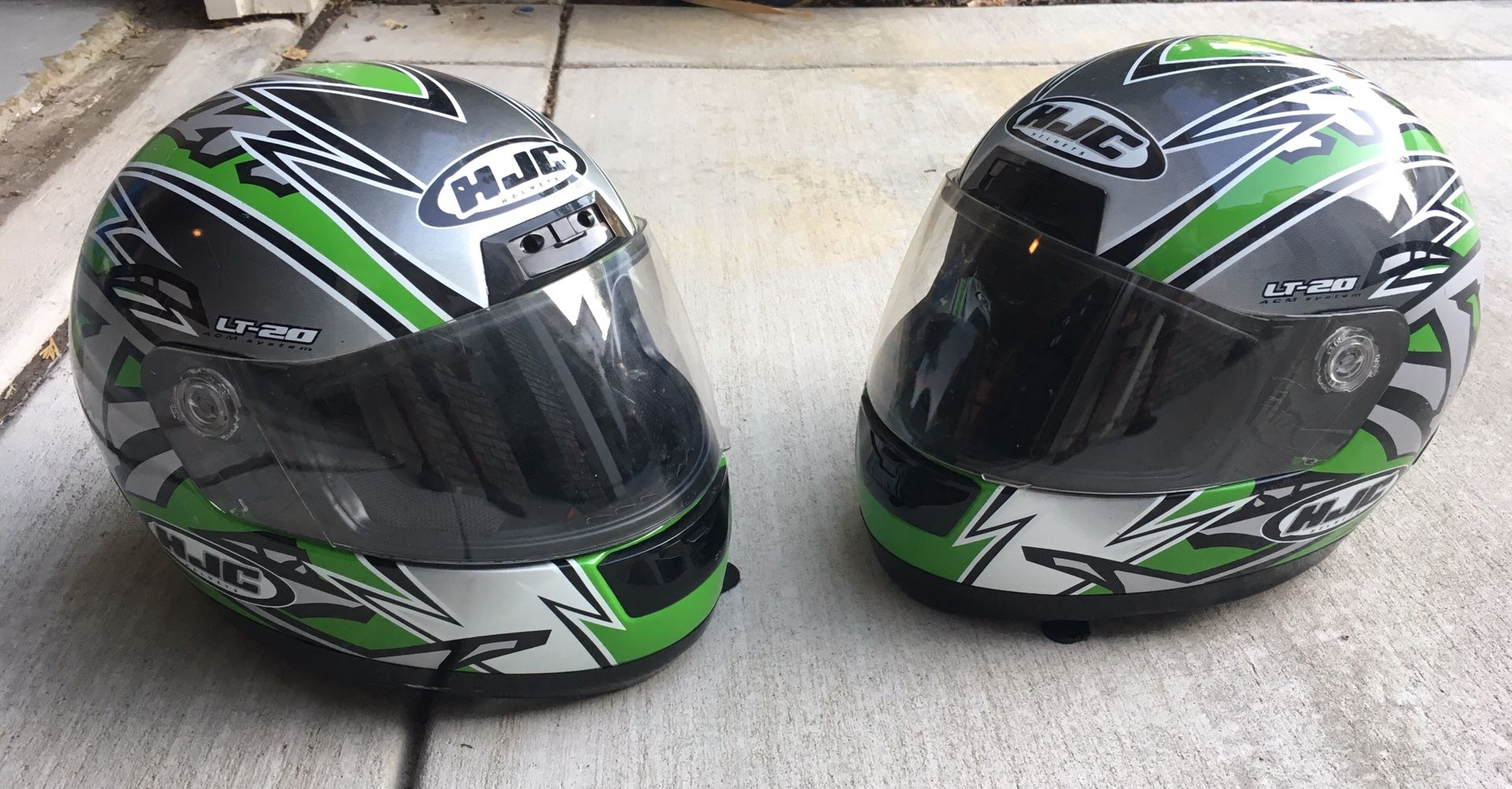 Set of two HJC LT-20 Lightly Used, motorcycle helmets, XXL & XL