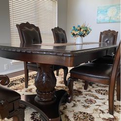 Kiera Brown Formal Extendable Dining Set Table & 4 Side Chairs 