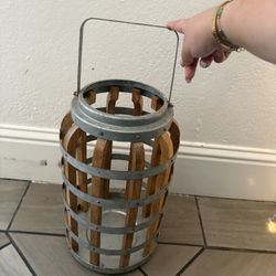Rustic Wooden & Metal Basket (16”)