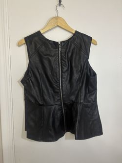 Last Kiss" Black Faux Leather Peplum Biker Vest, Size XL, Sleeveless, Back Zipper - Shell 100% Polyurethane