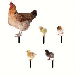 5pcs/set Acrylic Chicken Yard Stakes, Outdoor Garden Decor, Double-Sided UV Print, Rustic Farmhouse Hen & Chicks Lawn Ornaments, Durable Plastic Garde