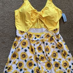 Yonique Plus Size One Piece Sunflower  Swimsuit 