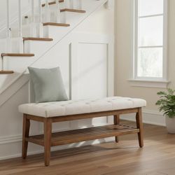 HUIMO Entryway Shoe Bench, End of Bed Bench,Upholstered Button-Tufted Bench for Kitchen, Fabric