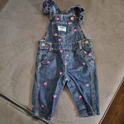 OshKosh B'Gosh Jean Overalls With Pink Hearts 6M