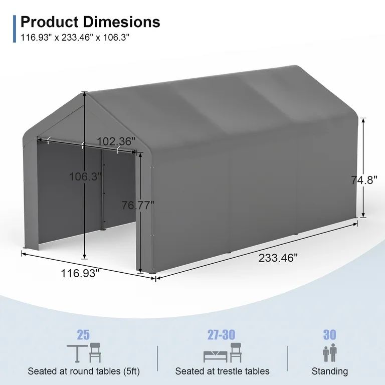 Carport 10x20 Dark Grey 