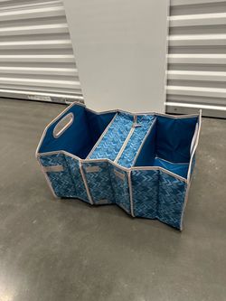 Foldable Car Trunk Organizer Blue Chevron