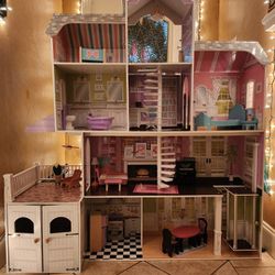  VINTAGE Barbies AND clothes with LARGE Dollhouse!