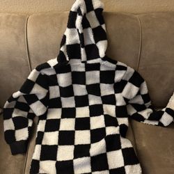 Checkered Fleece Half Zip Hoodie