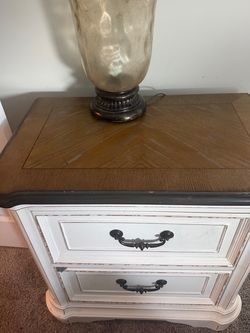 Two Drawer Distressed White Nightstand