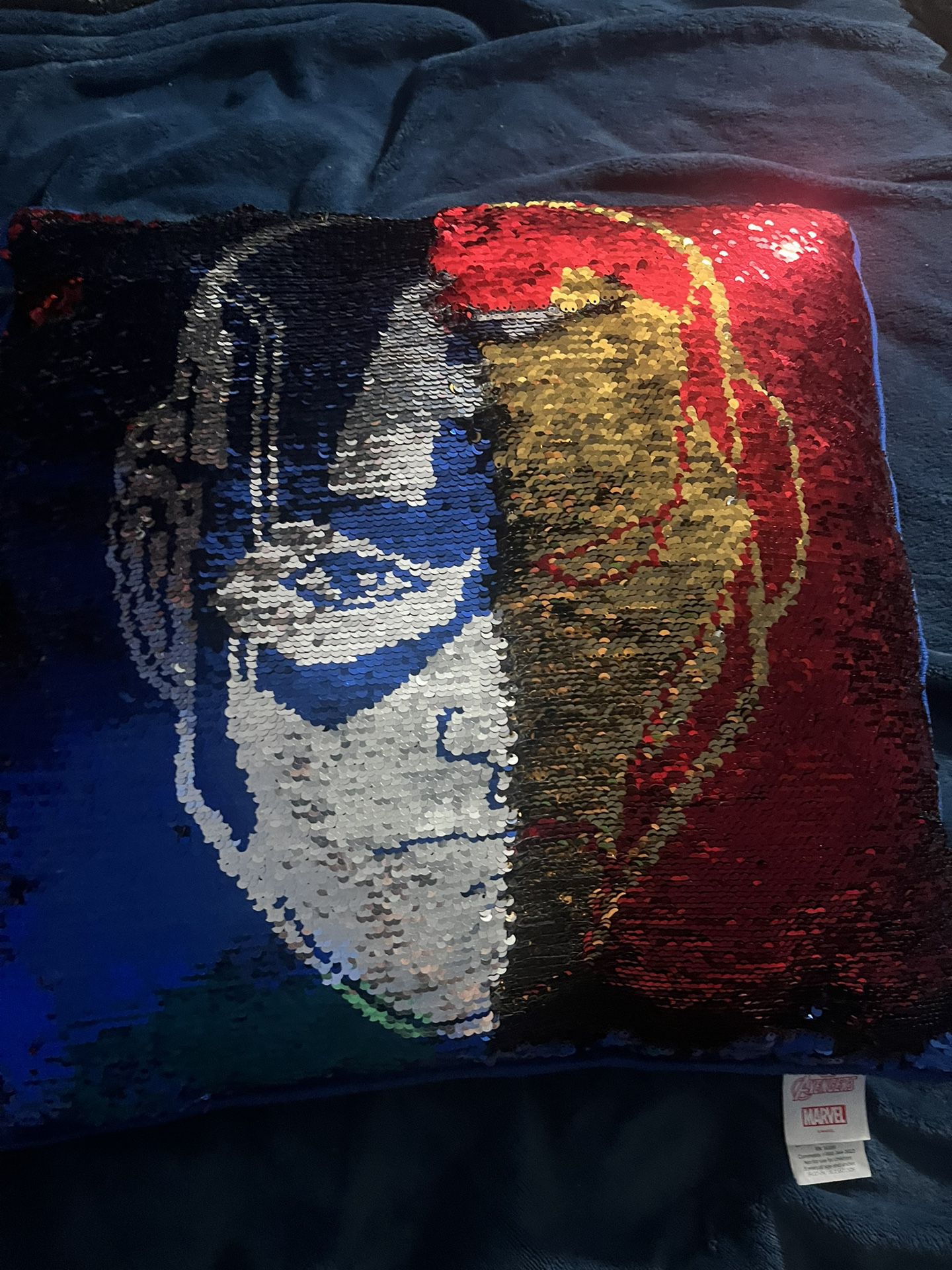 Marvel Sequin Flip Pillow Avengers Iron Man Captain America Blue/Silver/Red/Gold