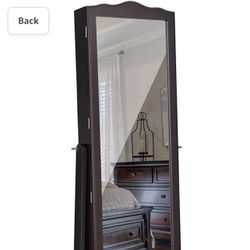 LED Jewelry Cabinet Lockable Jewelry Armoire with Full Length Mirror