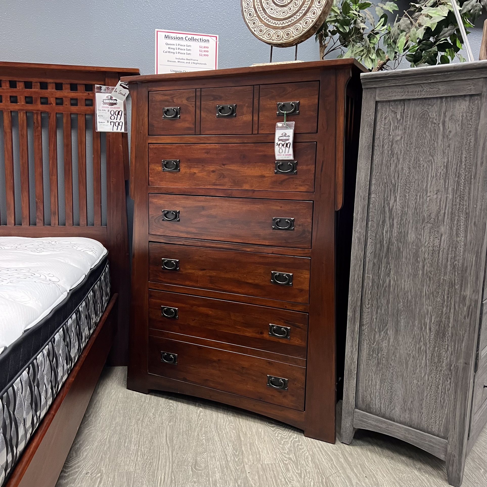 Brown Solid Mahogany Wood Chest Of Drawers Tall Dresser - Mission Collection 