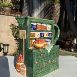 7” Vintage Fitz And Floyd Omnibus Country Cupboard Green Pitcher 1995 - Farmhouse Home Decor
