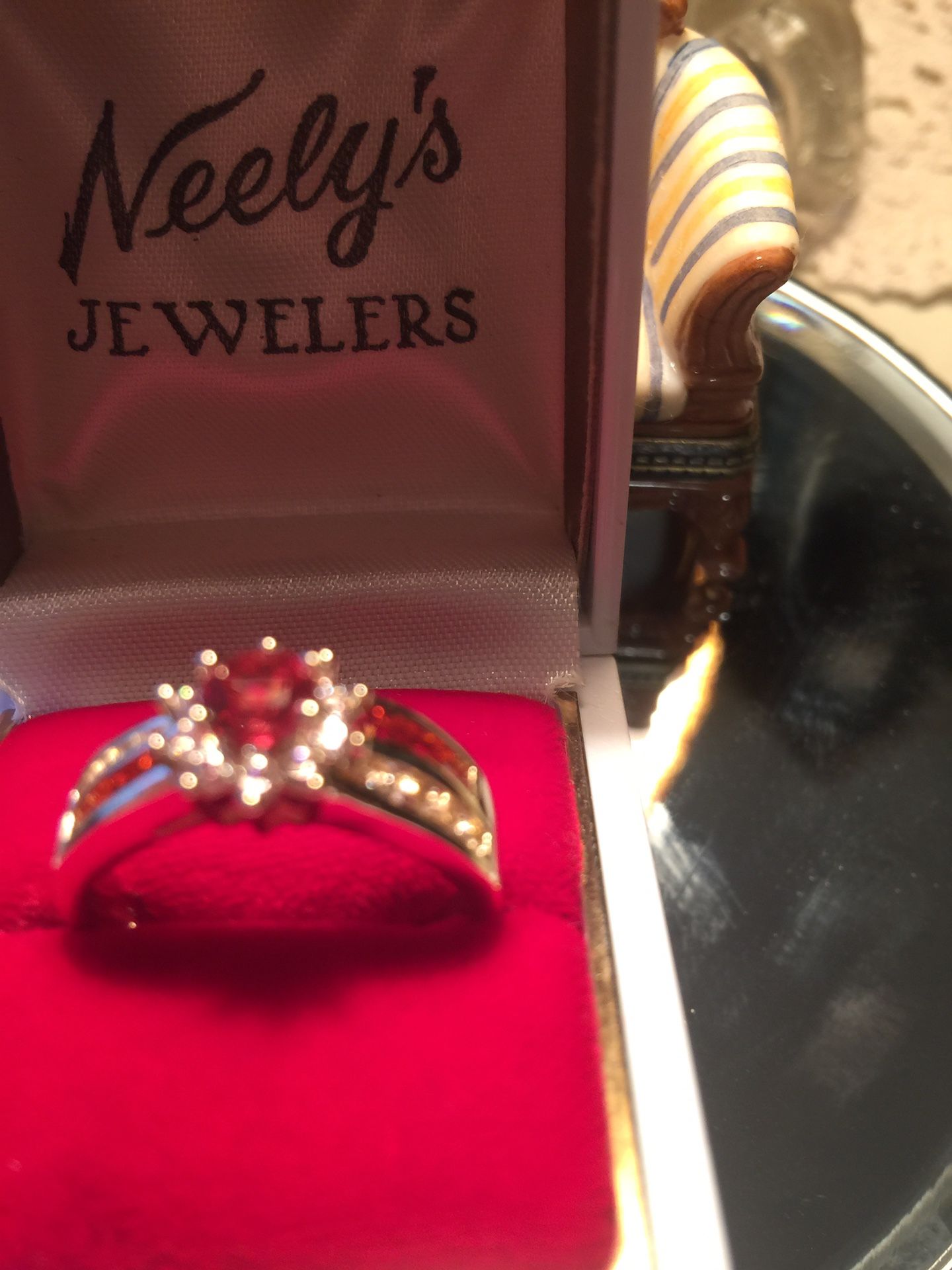 Gorgeous ruby & sapphire engagement ring pave set band size8