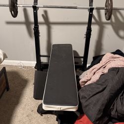 Adjustable weight Bench With Straight Bar And 40 Pounds Of Weight
