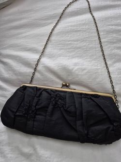Black Satin Evening Clauth  with chain Strap