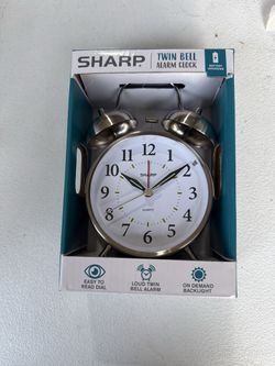 Sharp Twin Bell Alarm Clock Silver Metal Loud Alarm Backlight New in Box
