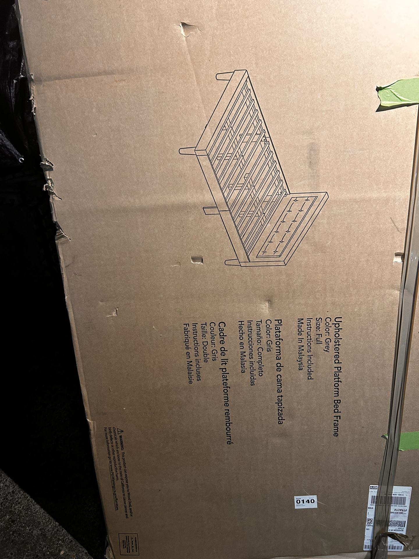 New Full Bed Frame W/ Grey Headboard And New Bedding