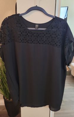 Emery Rose Black Lace Yoke Blouse 1XL
