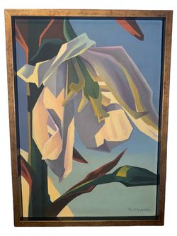 Ed mell desert flower oil on wood painting