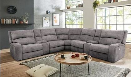 NO CREDIT NEEDED! E.Z. FINANCING! - Apostolos Power Couch Sofa Sectional in Light Gray