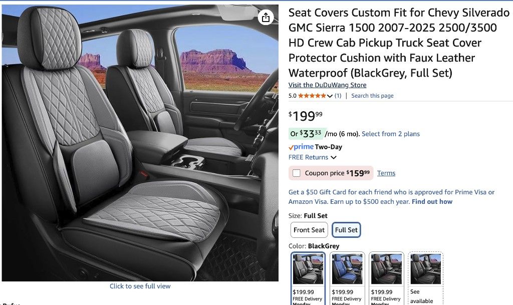 [NEW] Car Seat Covers Custom Fit for Chevy Silverado GMC Sierra-2025 2500/3500 HD Crew Cab