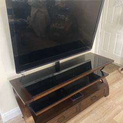 52” Sharp Aquos TV + Wood & Glass TV Stand – MUST GO TODAY