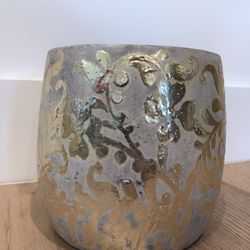 Anthropologie Grey & Gold Concrete Flower Pot 