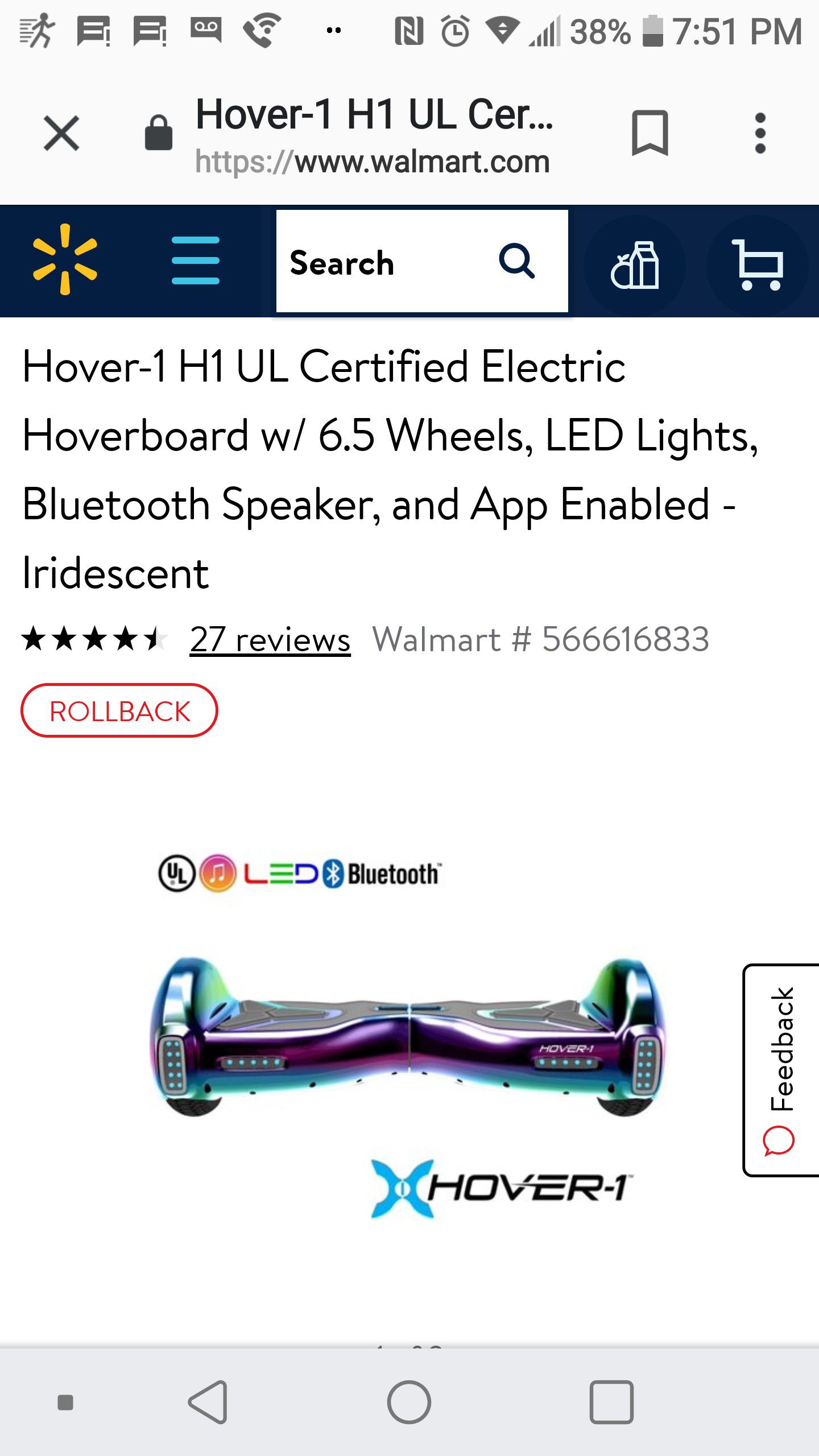 Hover-1 H1 UL Certified Electric Hoverboard w/ 6.5 Wheels, LED Lights, Bluetooth Speaker, and App Enabled -