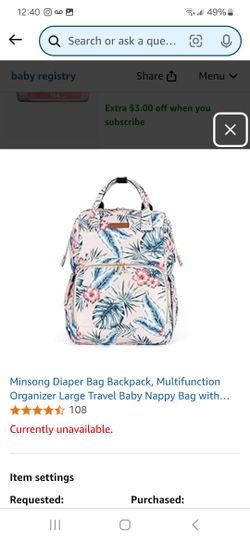 Pink With Leaf Print Diaper Bag 