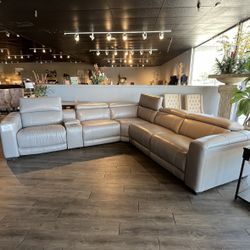 6PC Leather Power Reclining Sectional 