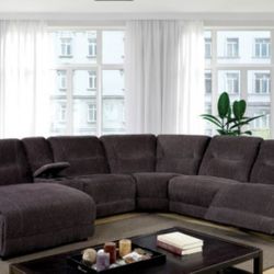 Brand New Plush Grey Chenille Reclining Sectional Sofa