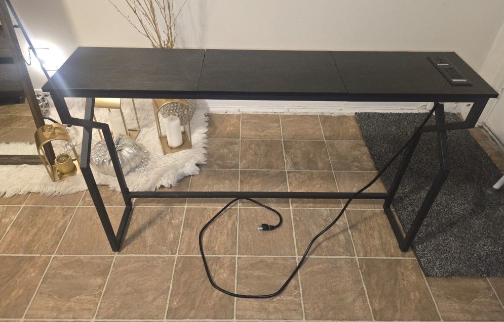 Console Sofa Table, 44.9" Entryway Table with Power Station, Narrow Couch Table with USB Ports and Outlets, Metal Frame, for Entrance, Living Room