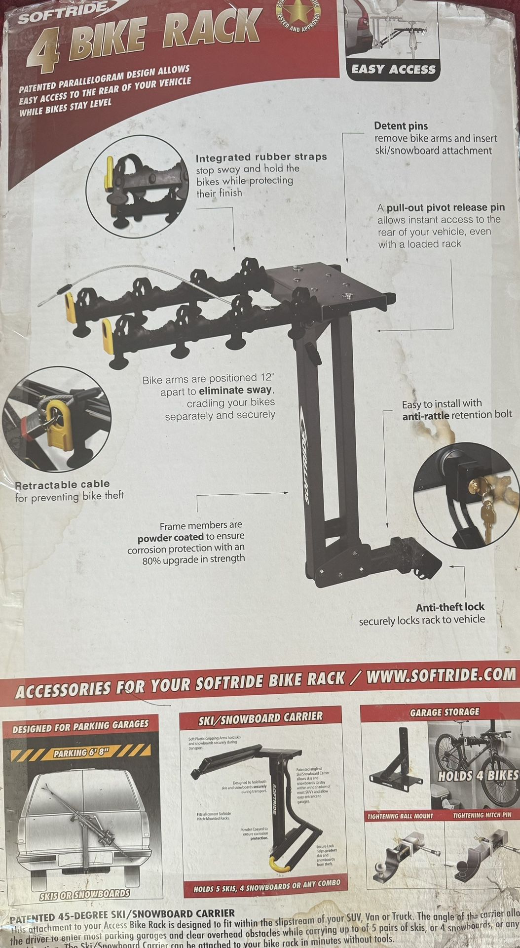 Soft Ride 4 Access Bike Rack + Bike Lock Cable + Masterlock