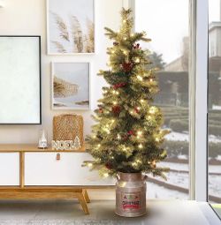 4Ft Pre-Lit LED Artificial Pine Christmas Tree with Pine Cones, Berries, and Metal Pot ,AP688