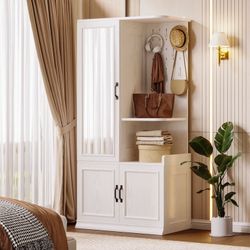 White bedroom Wardrobe Clothing Storage Closet with full length mirror