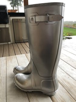 Hunter Rain Boots 7 Sparkly Silver New