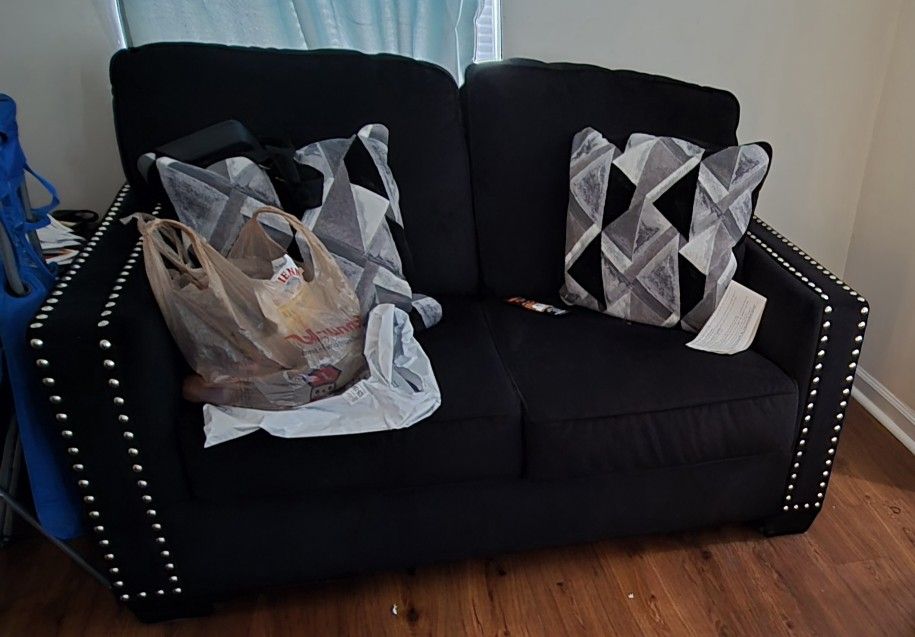 Ashley Furniture Gleston Modern Fabric & Wood Loveseat with Track Arms in Black Sofa