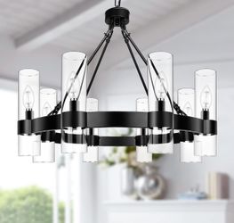 Klgxnrd 8-Light Black Wagon Wheel Chandelier,