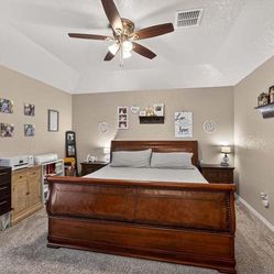 Leather & Wood King Bed Frame