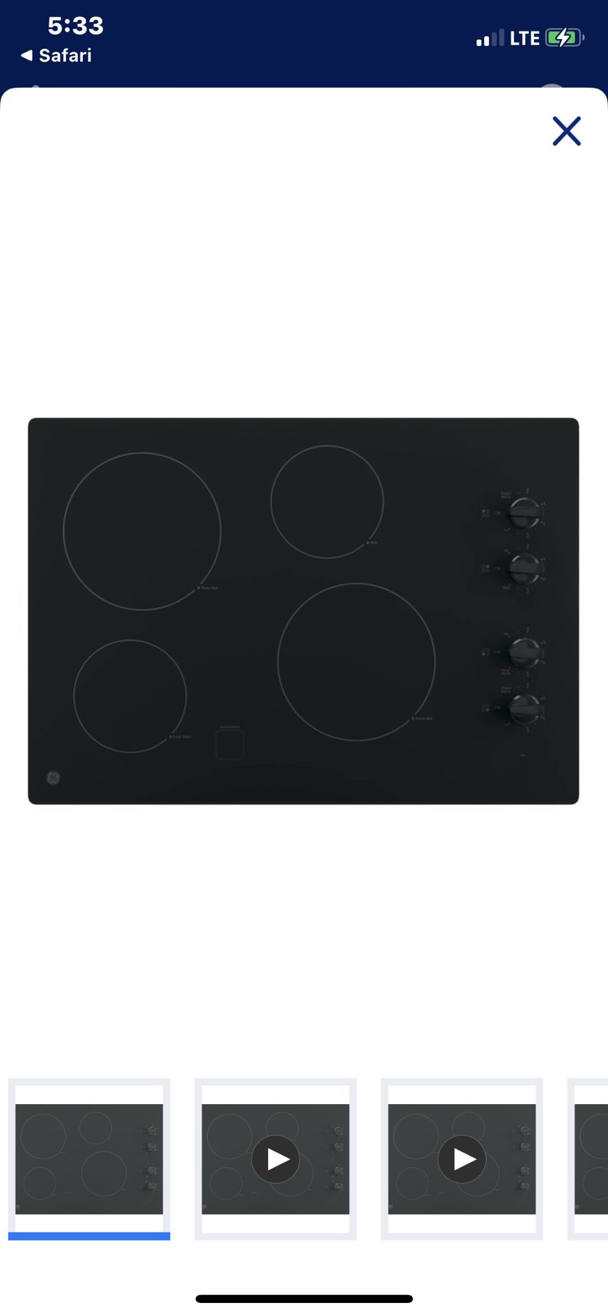 NEW GE ELECTRIC 30” RADIANT COOKTOP IN BOX WITH FACTORY WARRANTY 7/1/23