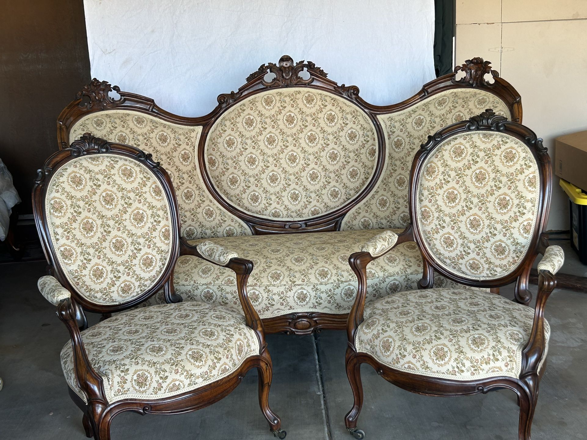Antique Victorian 3 Sofa And 2 Matching Chairs