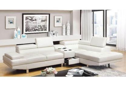 Brand New White Contemporary Bluetooth Sectional With Speaker Console